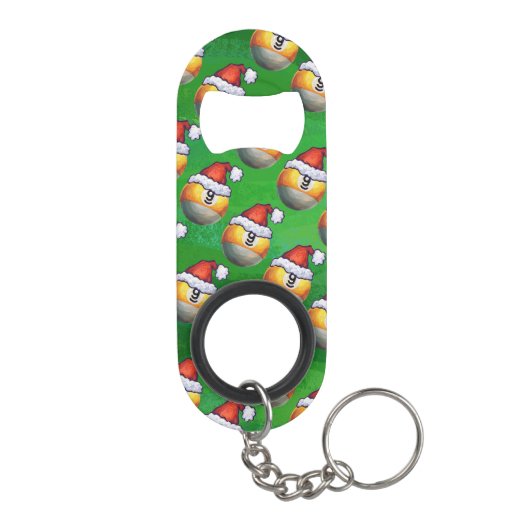 Santa Hat Nine Ball Pattern op Green Sleutelhanger Flessenopener (Achterkant)