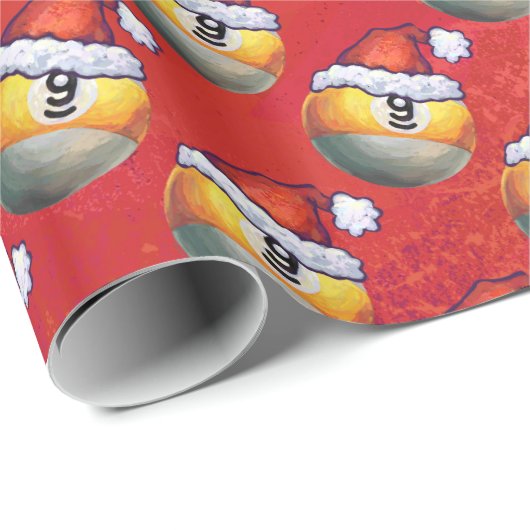Santa Hat Nine Ball Pattern op Red Cadeaupapier (Rol Hoek)