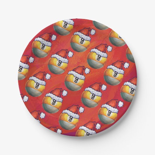 Santa Hat Nine Ball Pattern op Red Papieren Bordje (Voorkant)