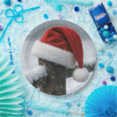 Santa Hat On a Snowy Fence Post Papieren Bordje (Feest)