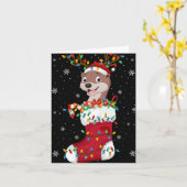 Santa Hat Otter Animal In Socks Xmas Tree Lights T Kaart (Gele Bloem)