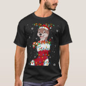 Santa Hat Otter Animal In Socks Xmas Tree Lights T T-shirt (Voorkant)