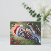 Santa Hat Owl Briefkaart (Staand voorkant)