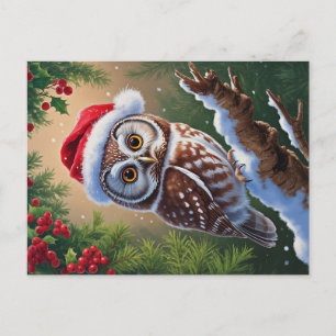 Santa Hat Owl Briefkaart