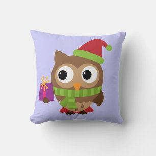 Santa Hat Owl met Gift Pillow Kussen