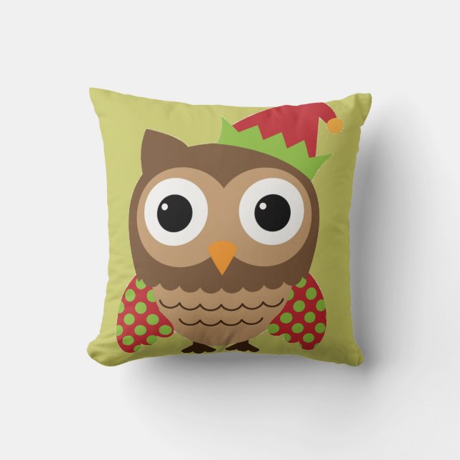 Santa Hat Owl met Polka Dot Wings Pillow Kussen (Voorkant)