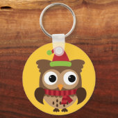 Santa Hat Owl met Red Scarf Button Sleutelhanger (Voorkant)