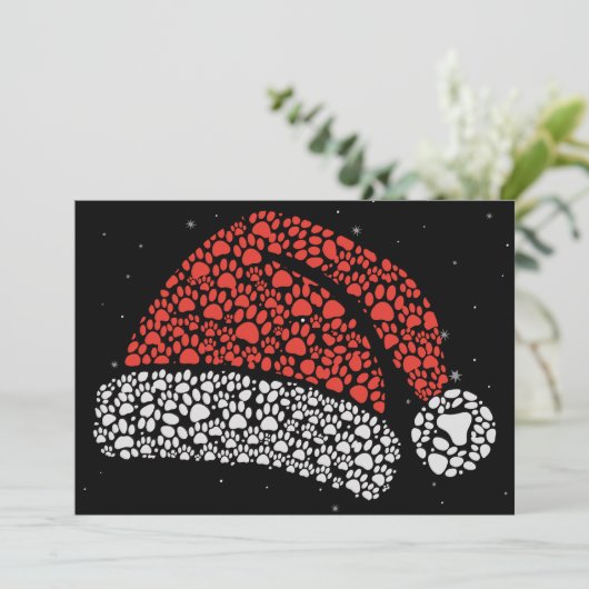 Santa Hat Paw Print Kerst Hondenliefhebber Honden  Feestdagenkaart (Staand voorkant)