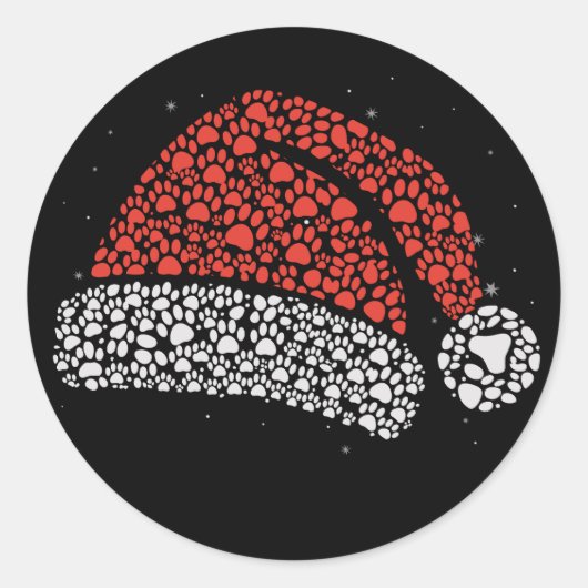 Santa Hat Paw Print Kerst Hondenliefhebber Honden  Ronde Sticker (Voorkant)