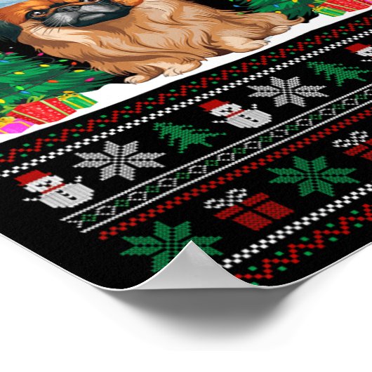 Santa Hat Pekingese Hond Kerstboom Lights Ugly Poster (Hoek)