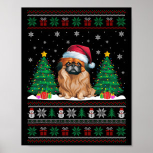 Santa Hat Pekingese Hond Kerstboom Lights Ugly Poster
