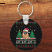 Santa Hat Pekingese Hond Kerstboom Lights Ugly Sleutelhanger (Voorkant)