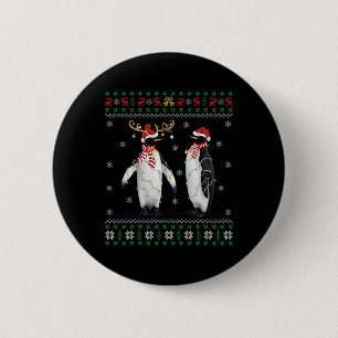 Santa Hat Penguin Bird Kerstmis Lighting Ugly Peng Ronde Button 5,7 Cm