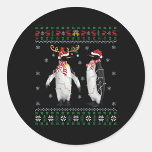 Santa Hat Penguin Bird Kerstmis Lighting Ugly Peng Ronde Sticker