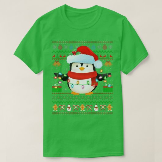 Santa Hat Penguin Bird Xmas licht Ugly Penguin Ch T-shirt (Design voorkant)