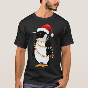 Santa Hat Penguin met kerstlampjes Funny King Peng T-shirt