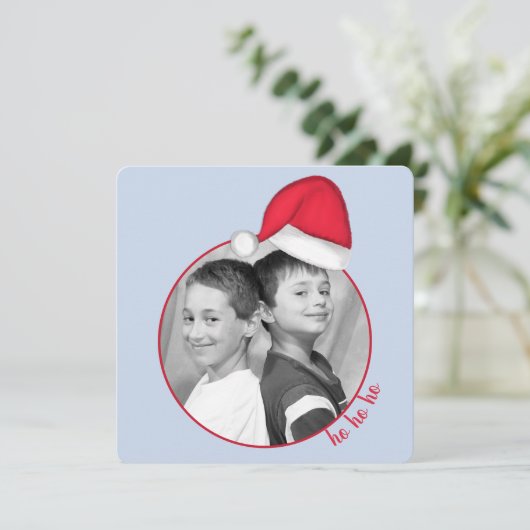 Santa Hat Photo Card Square Kaart (Staand voorkant)