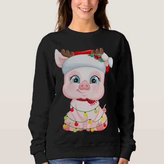 Santa Hat Pig met kerstmis Lovers Pajama Trui (Voorkant)