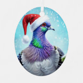 Santa Hat Pigeon in Falling Snow Kerstmis Metalen Ornament (Voorkant)
