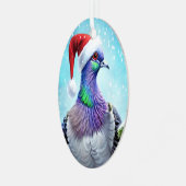 Santa Hat Pigeon in Falling Snow Kerstmis Metalen Ornament (Voorkant links)