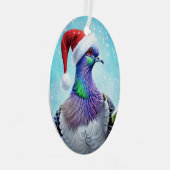 Santa Hat Pigeon in Falling Snow Kerstmis Metalen Ornament (Voorkant Rechts)