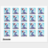 Santa Hat Pigeon in Falling Snow Kerstmis Vierkante Sticker (Vel)