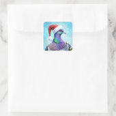 Santa Hat Pigeon in Falling Snow Kerstmis Vierkante Sticker (Tas)