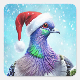 Santa Hat Pigeon in Falling Snow Kerstmis Vierkante Sticker