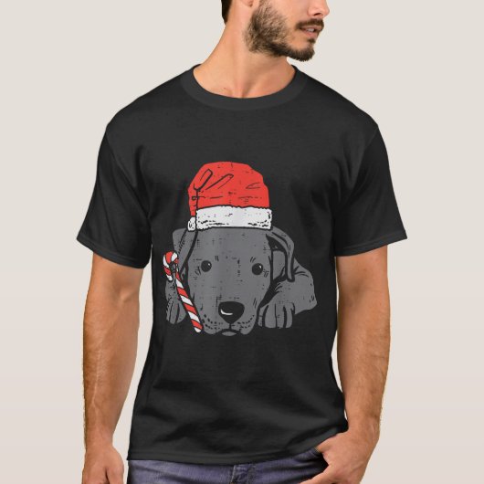 Santa Hat Pitbull Pit Dog Christmas T-shirt (Voorkant)