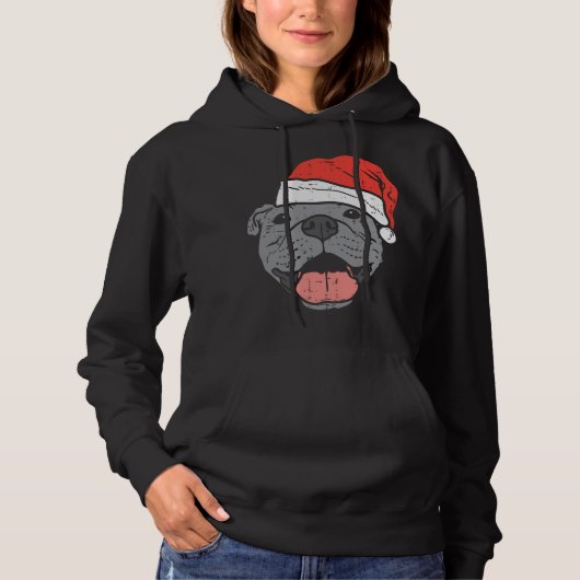 Santa Hat Pitbull Pit Hondenliefhebber kerstfeestm Hoodie (Voorkant)