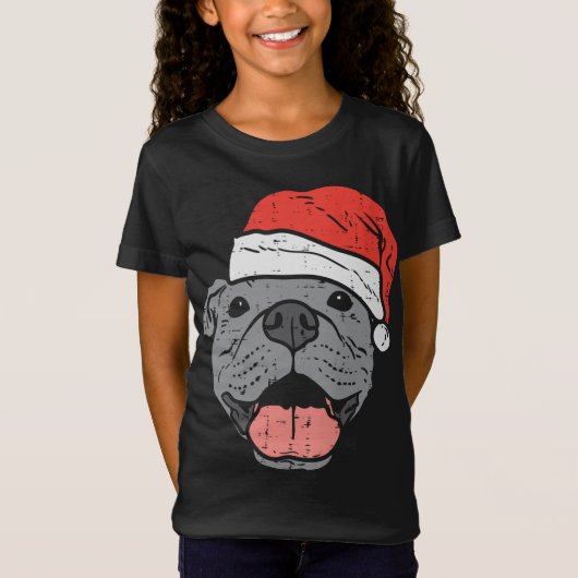 Santa Hat Pitbull Pit Hondenliefhebber kerstfeestm T-shirt (Voorkant)