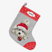 Santa Hat Playful Westie Snowflake Border Grote Kerstsok (Voorkant (Hangend))