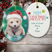 Santa Hat Polar Bear Cub Kids Ceramic Ornament