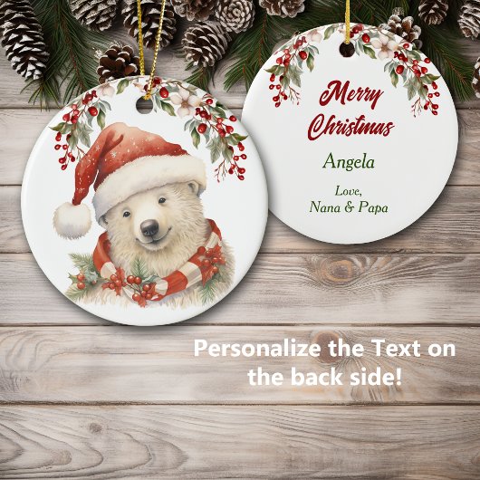 Santa Hat Polar Beer Holly Berries Kerst Keramisch Ornament