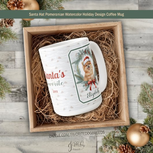Santa Hat Pomeranian Watercolor Holiday Design Koffiemok
