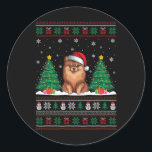 Santa Hat Pommeranian Dog Christmas Tree Lights Ug Ronde Sticker<br><div class="desc">Kerstman Hoed Pommerse Hond Kerstboom Verlicht Lelijke Trui</div>