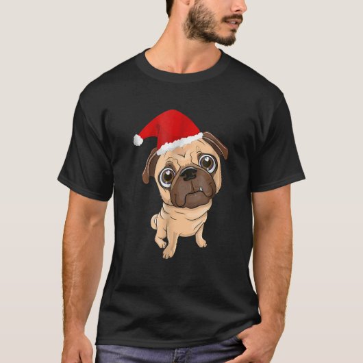 Santa Hat Pug Dog Kerstmis Shirt voor mannen (Voorkant)