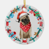 Santa Hat Pug Hondenbotkrans Keramisch Ornament (Voorkant)
