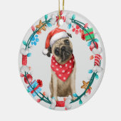 Santa Hat Pug Hondenbotkrans Keramisch Ornament (Links)