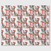 Santa Hat Pup Party Frenchie Gift Cadeaupapier (Vlak)
