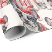 Santa Hat Pup Party Frenchie Gift Cadeaupapier (Rol Hoek)