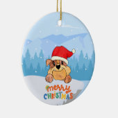 Santa Hat Puppy Snow kerstkeramisch Ornament (Rechts)