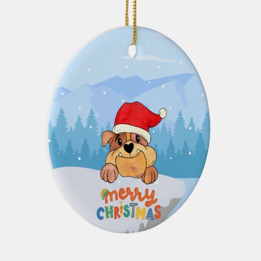 Santa Hat Puppy Snow kerstkeramisch Ornament (Rechts)