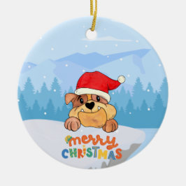 Santa Hat Puppy Snow kerstkeramisch Ornament