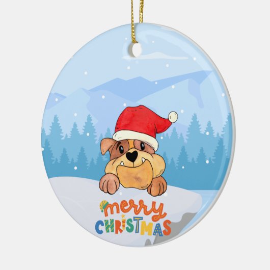 Santa Hat Puppy Snow kerstkeramisch Ornament (Links)