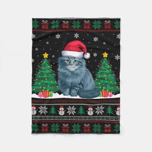 Santa Hat Ragdoll Cat Christmas Tree Lights Ugly S Fleece Deken (Voorkant)