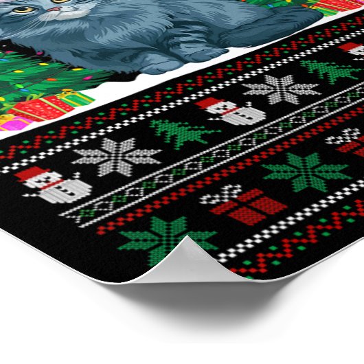 Santa Hat Ragdoll Cat Christmas Tree Lights Ugly S Poster (Hoek)