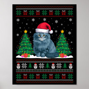 Santa Hat Ragdoll Cat Christmas Tree Lights Ugly S Poster