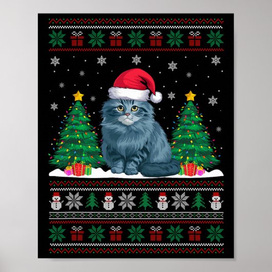 Santa Hat Ragdoll Cat Christmas Tree Lights Ugly S Poster (Voorkant)