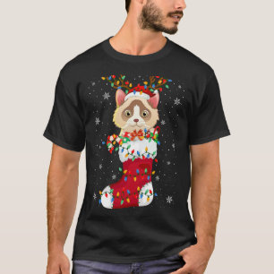 Santa Hat Ragdoll Kattendier In Sokken Xmas Tree L T-shirt